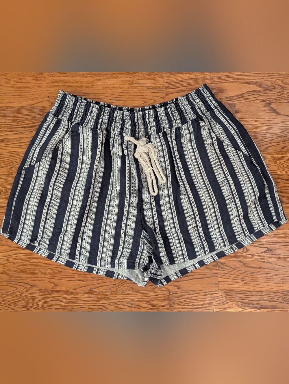 Bebop Boho Geometric Striped Linen Blend Pull On Shorts